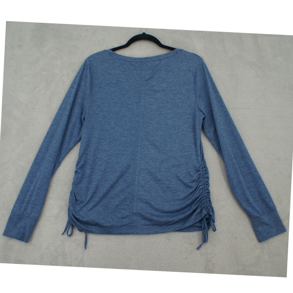 Avia Womens Blue Heathered Long Sleeve Cinch Side Activewear Top Size M‎ 8-10